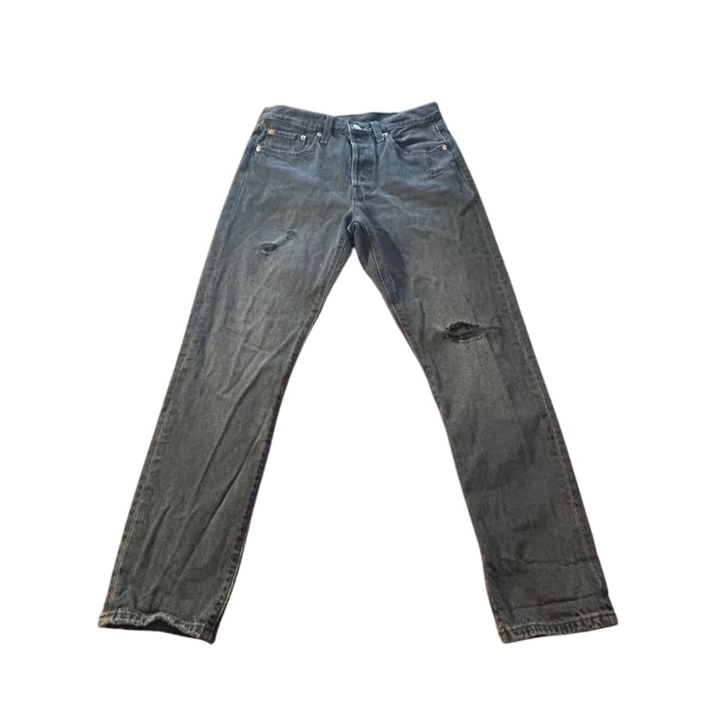 Levi Strauss 501 Jeans Black Distressed Button Fly Women's Size Small Casual